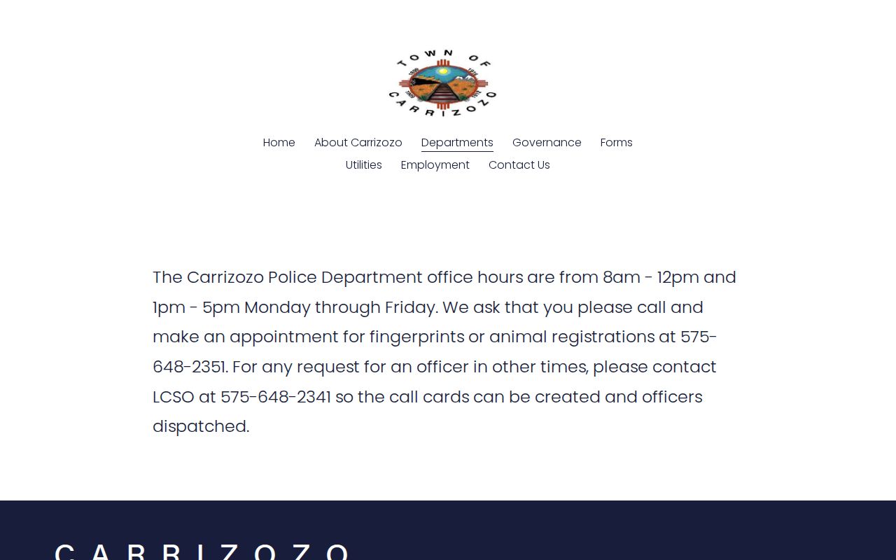Carrizozo Police Department source page for Carrizozo arrest and records contact information