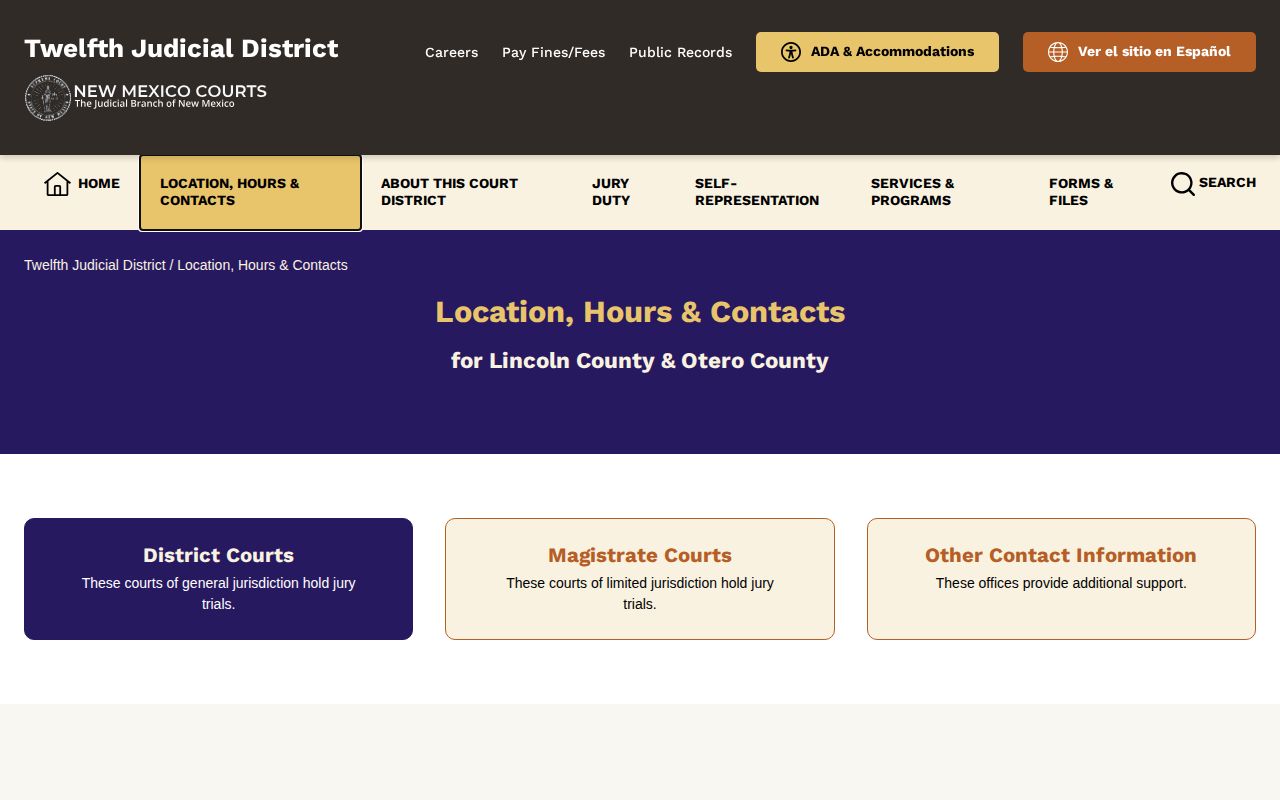 Twelfth Judicial District Lincoln County warrant and court contact source