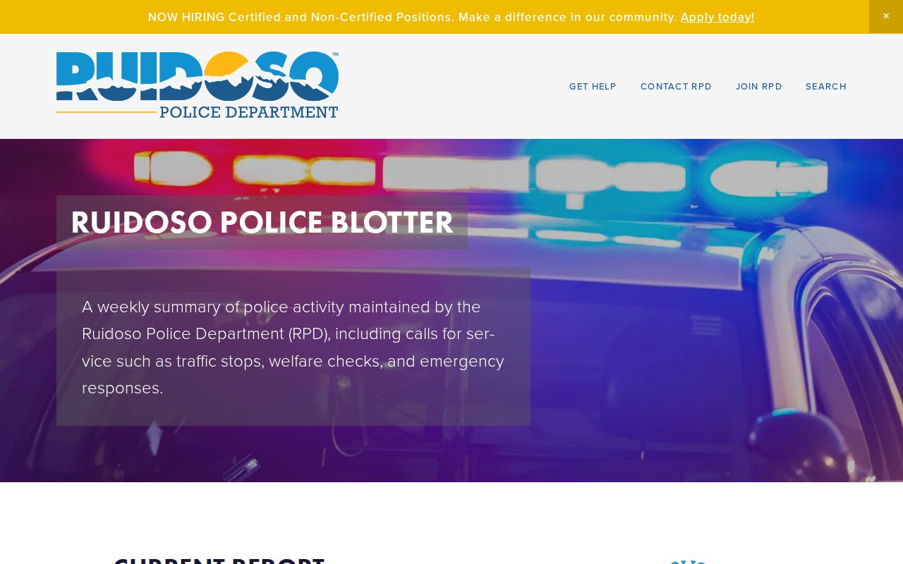 Ruidoso police activity record table on the official weekly blotter